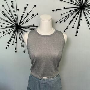 Takeout silver shimmer sleeveless knit top Y2K metallic tank